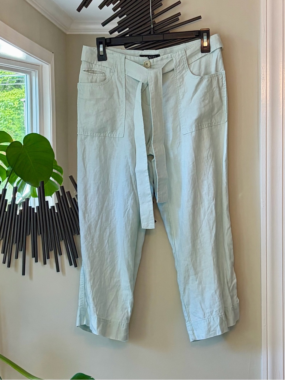 Talbots Petites Signature Cropped Capri Linen Pants with Belt Tie Waist